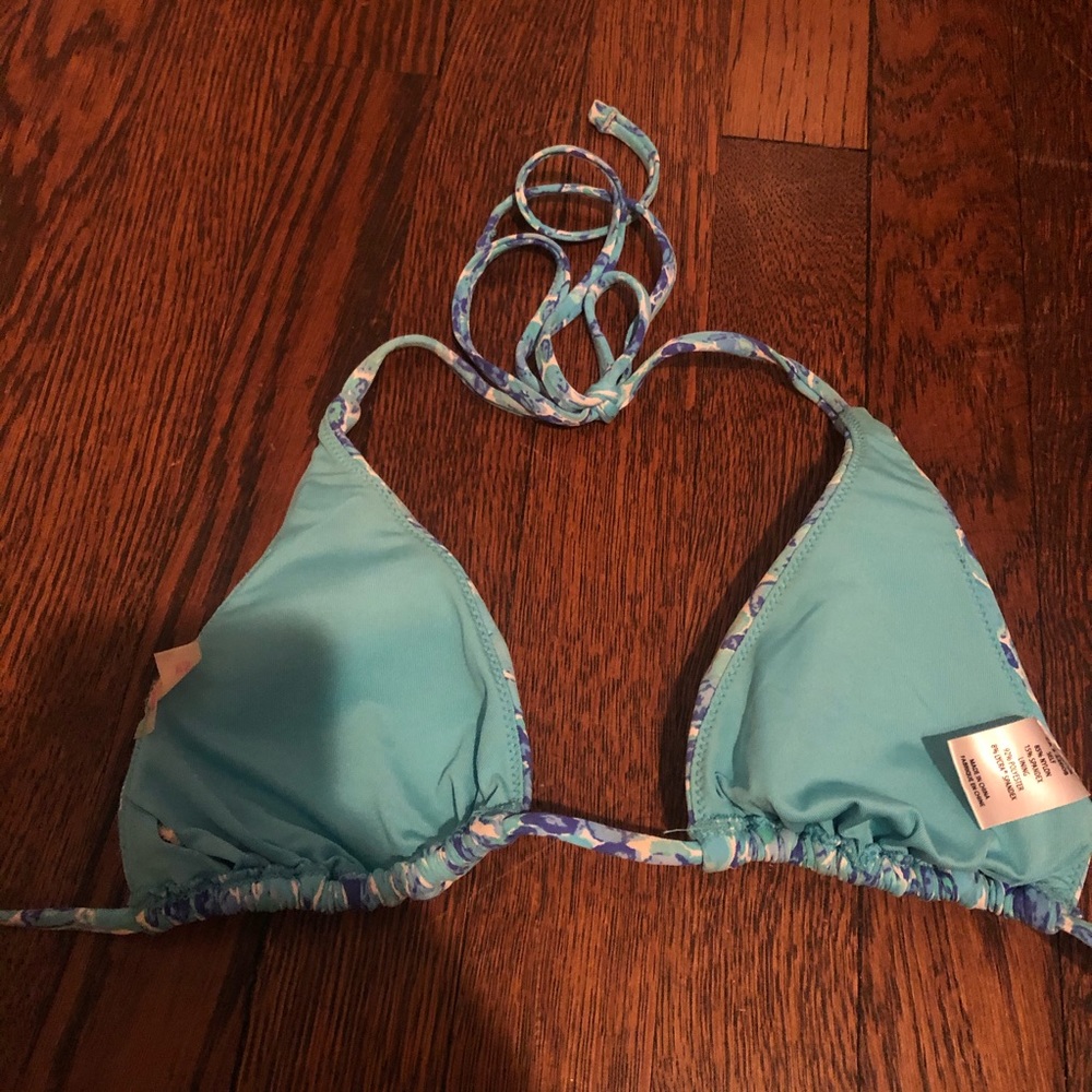 Beautiful Blue Patterned Halter String Bikini Top - image 4